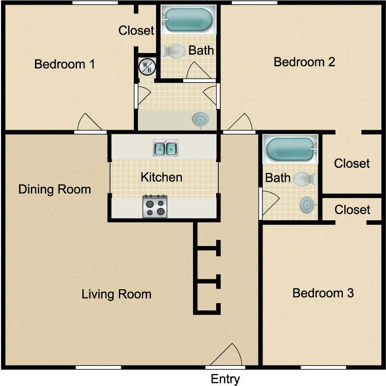 Floor plan image of 3 Bed 2 Bath