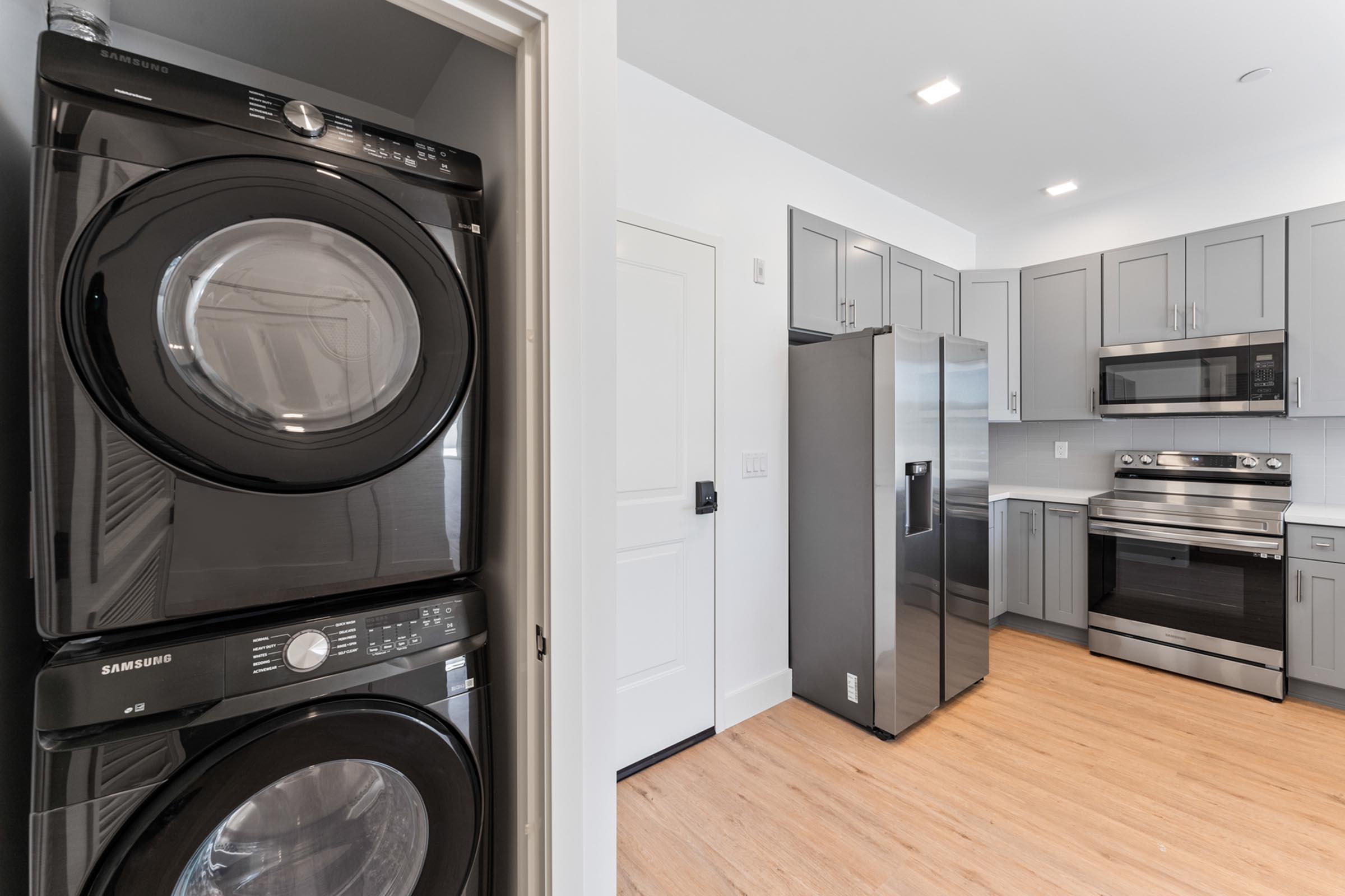 a stainless steel refrigerator in a kitchen