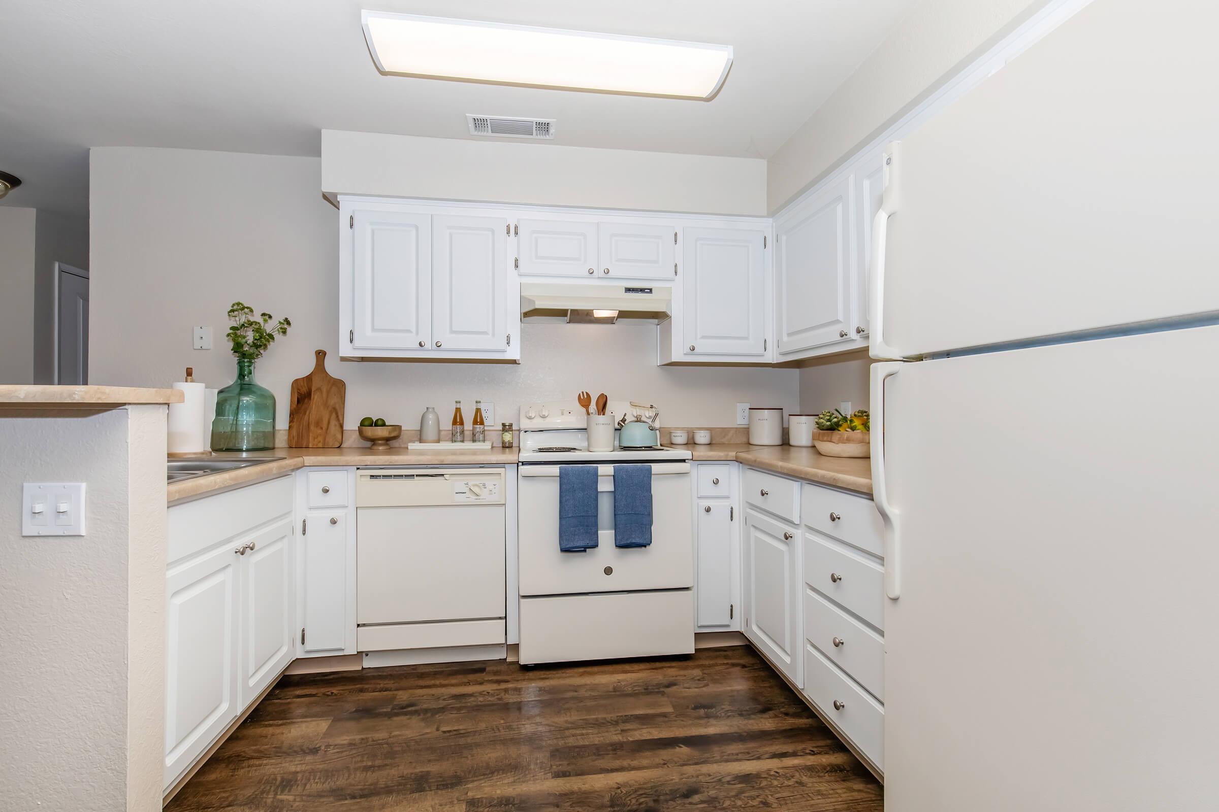 a kitchen with a stove and a refrigerator