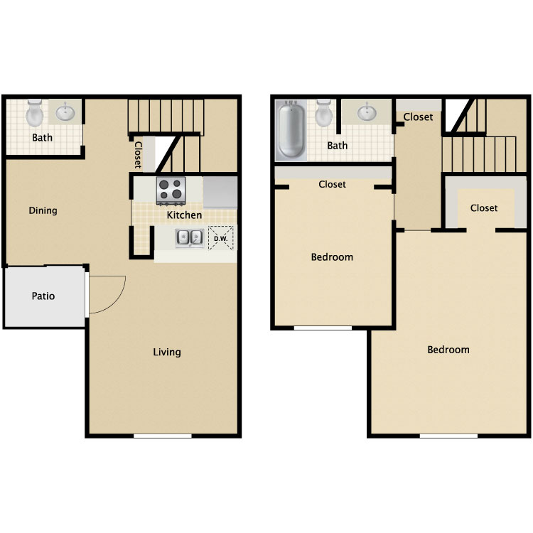 Floor plan image of 2 Bed 1.5 Bath