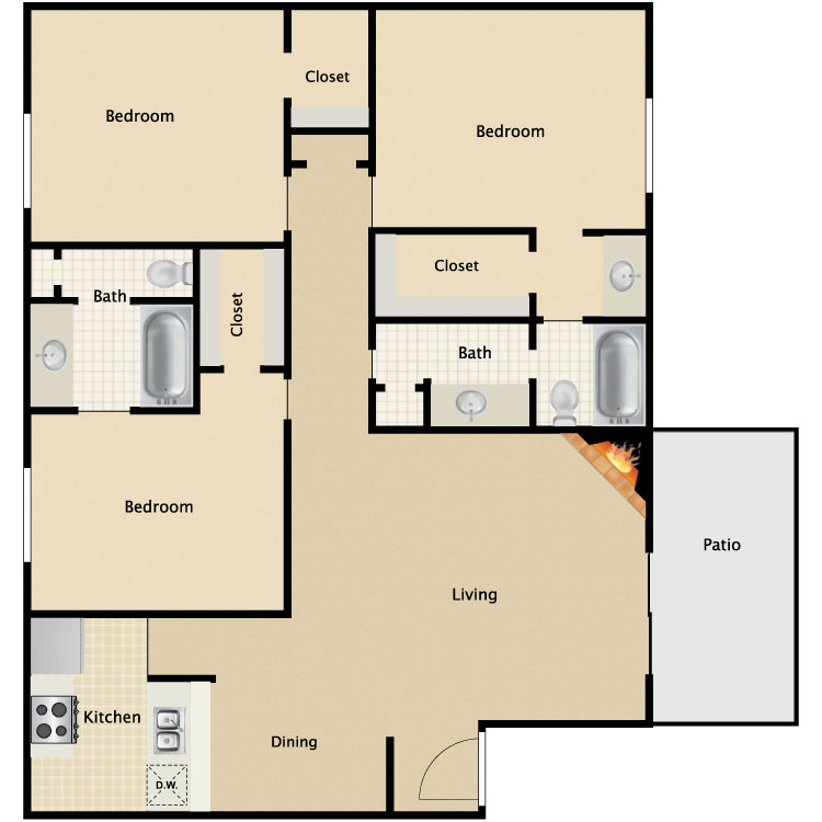 Floor plan image of 3 Bed 2 Bath