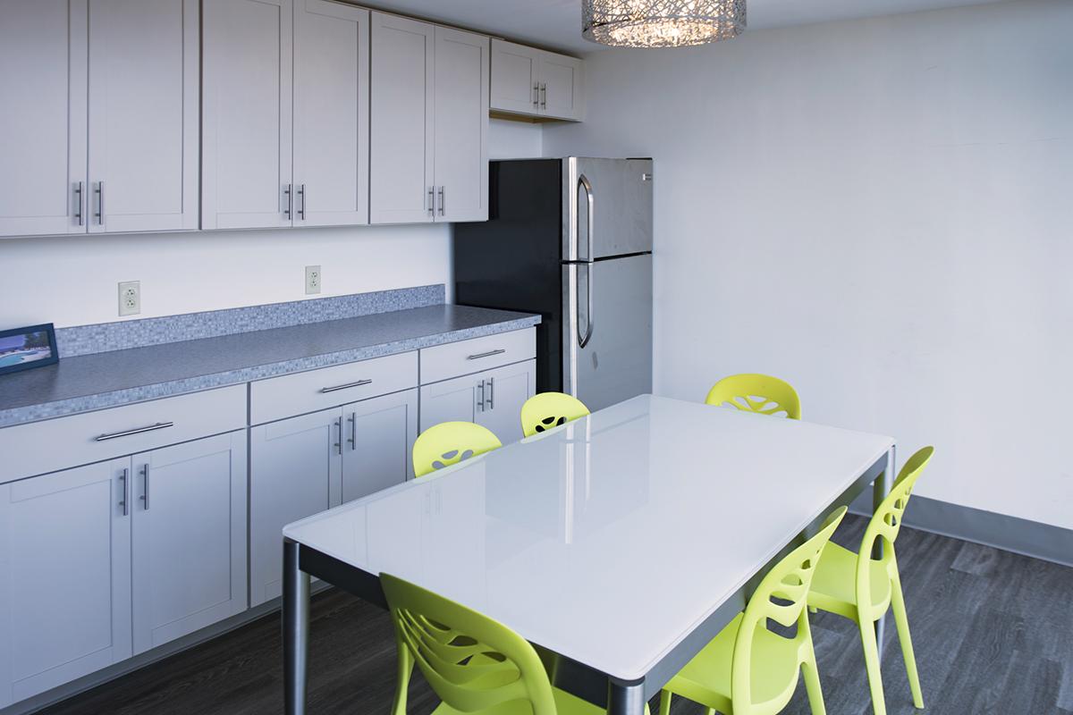 a kitchen with stainless steel appliances