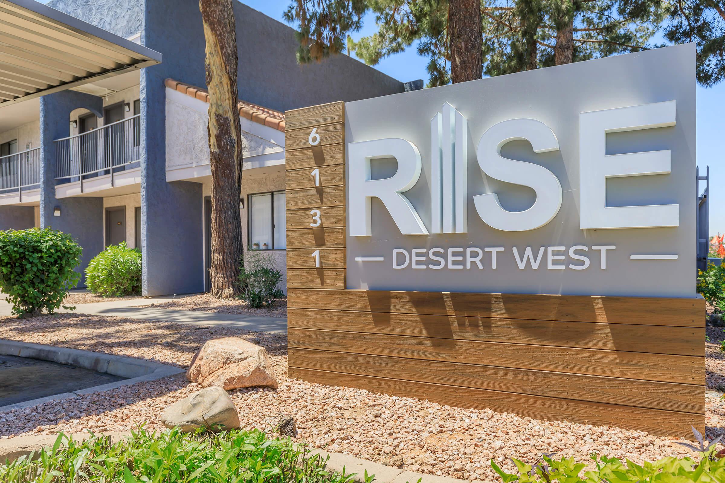 Rise Desert West signage outside the West Phoenix apartments for rent