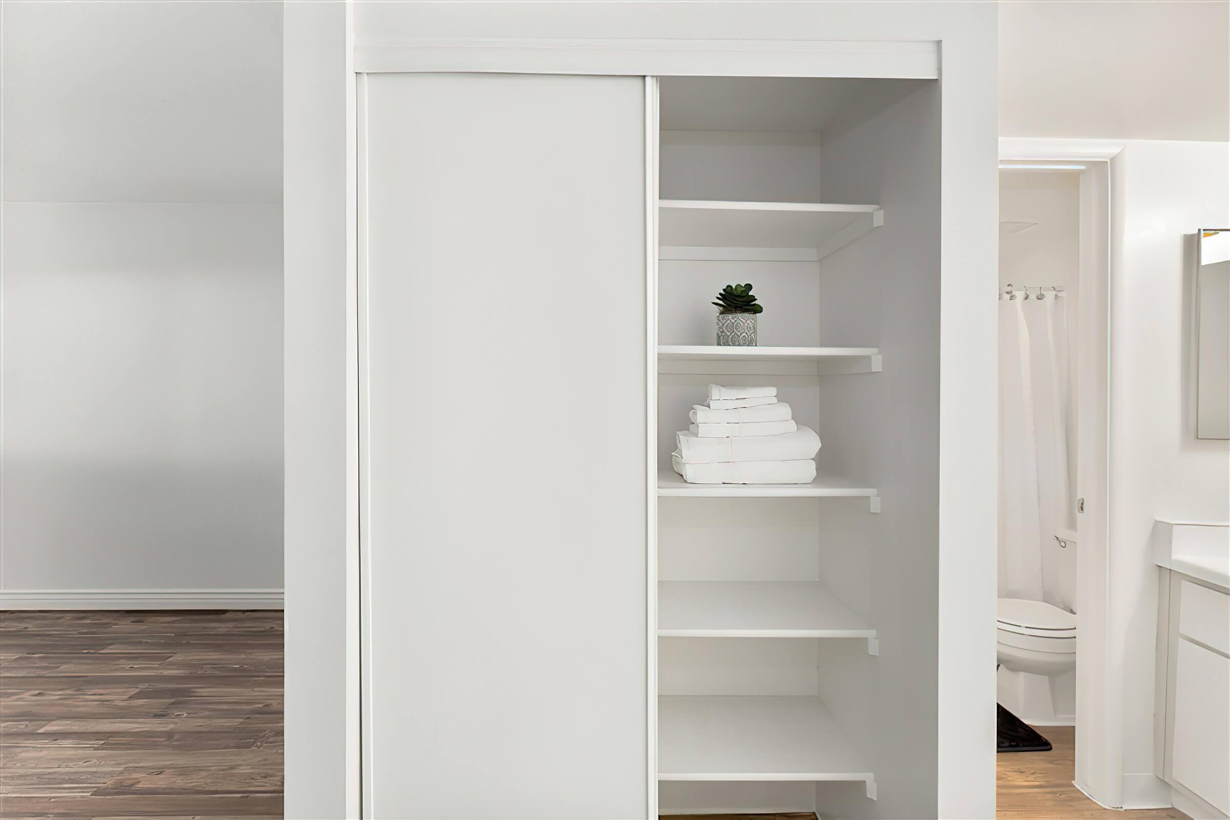 Closet storage space with built in shelving