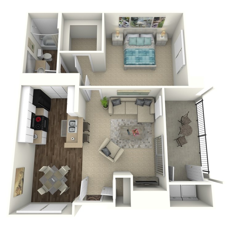 Plan Three, a villas antonio apartment home 1 bathroom floor plan.
