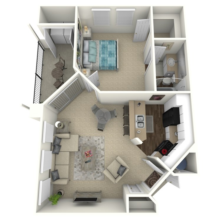Plan One, a villas antonio apartment home 1 bathroom floor plan.