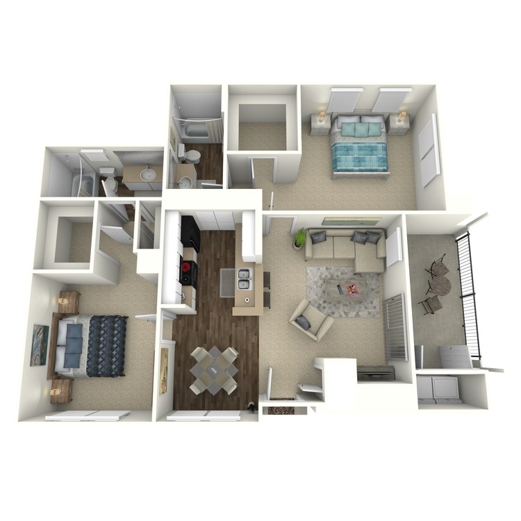 Plan Seven, a villas antonio apartment home 2 bathroom floor plan.
