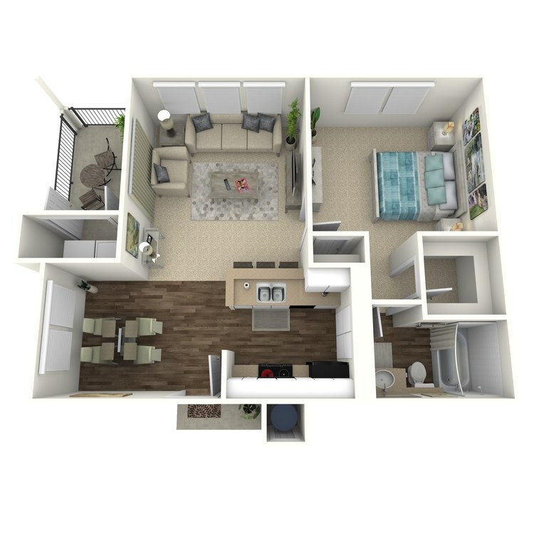 Plan Two, a villas antonio apartment home 1 bathroom floor plan.